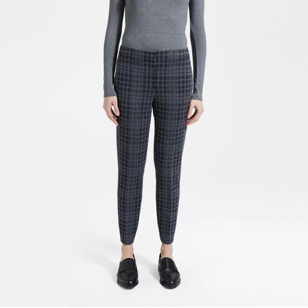 Theory Testra Plaid Structured Pant Blue Plaid Stretch Workwear Classic Preppy